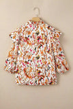 Abstract Print 3/4 Sleeve Ruffle Blouse - Trendsi - Flyclothing LLC