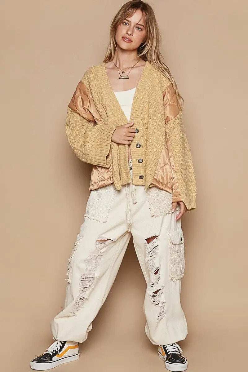 POL Quilting Patch Button Up Cable Knit Jacket - Trendsi - Flyclothing LLC