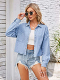Button Up Long Sleeve Denim Jacket with Breast Pockets - Trendsi - Flyclothing LLC
