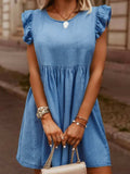 Full Size Ruffled Round Neck Cap Sleeve Denim Dress - Trendsi - Flyclothing LLC