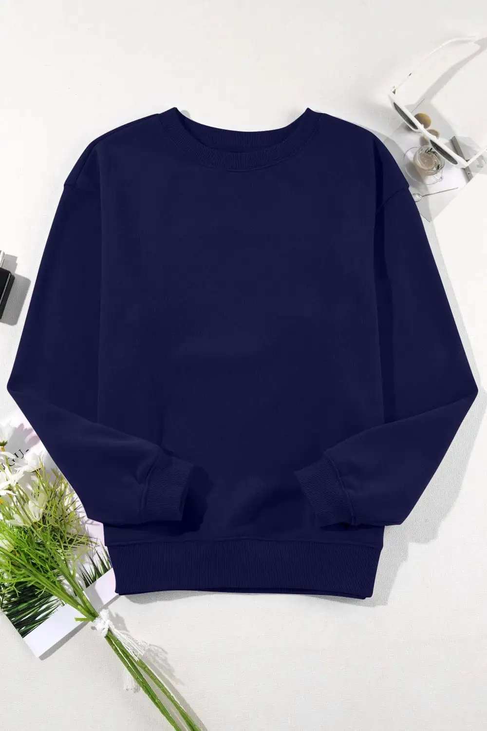 Round Neck Long Sleeve Sweatshirt - Trendsi - Flyclothing LLC