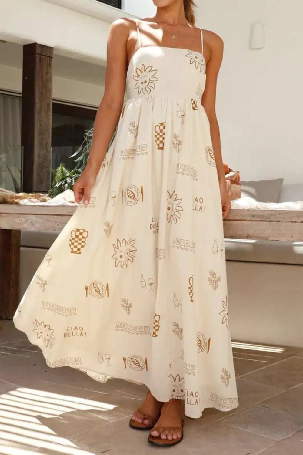 Cutout Back Printed Square Neck Maxi Cami Dress - Trendsi - Flyclothing LLC