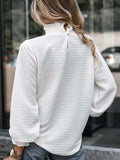Smocked Frill Mock Neck Long Sleeve Blouse - Trendsi - Flyclothing LLC