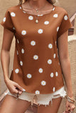 Daisy Printed Round Neck Short Sleeve Blouse - Trendsi - Flyclothing LLC