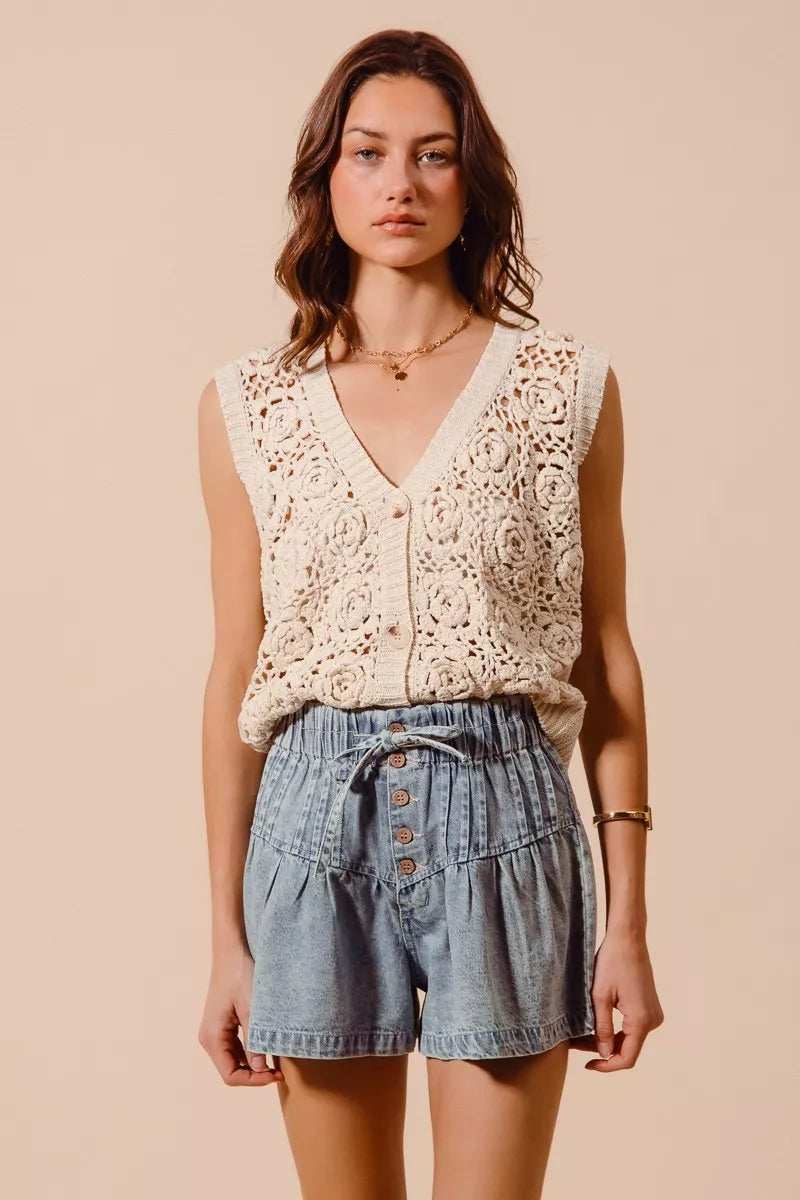 SO ME Flared Denim Shorts with Elasticized Waist - Trendsi - Flyclothing LLC