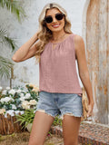 Eyelet Cutout Round Neck Tank - Trendsi - Flyclothing LLC