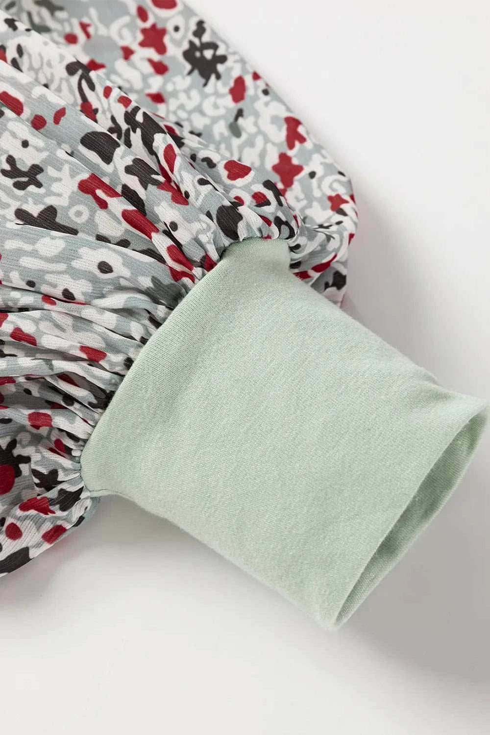 Printed Notched Long Sleeve Blouse - Trendsi - Flyclothing LLC