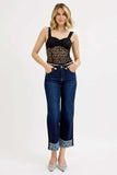 RISEN Full Size Mid Rise Fit Crop Wide With Printed Cuff Jeans Plus Size - Trendsi - Flyclothing LLC