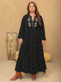 Plus Size Embroidered Polka Dot Notched Long Sleeve Dress - Trendsi - Flyclothing LLC