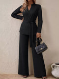 Tie-Waist Long Sleeve Top and Pants Set - Trendsi - Flyclothing LLC