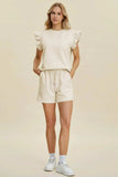 Double Take Full Size Texture Round Neck Ruffle Sleeve Top and Shorts Set - Trendsi - Flyclothing LLC