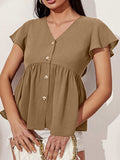 V-Neck Flutter Sleeve Blouse - Trendsi - Flyclothing LLC