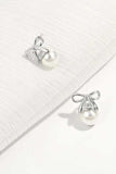 925 Sterling Silver Pearl Bow Earrings - Trendsi - Flyclothing LLC