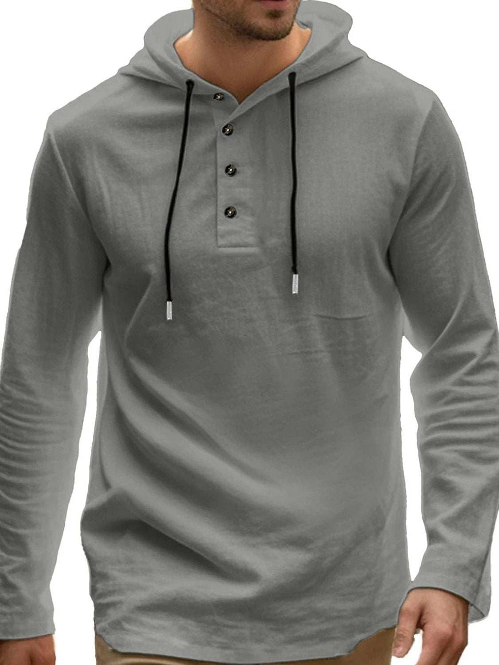 Men's Full Size Drawstring Button Detail Long Sleeve Hoodie Plus Size - Trendsi - Flyclothing LLC