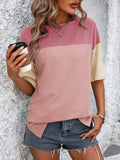 Color Block Round Neck Half Sleeve T-Shirt - Trendsi - Flyclothing LLC