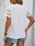 Full Size Eyelet Round Neck Short Sleeve Top - Trendsi - Flyclothing LLC