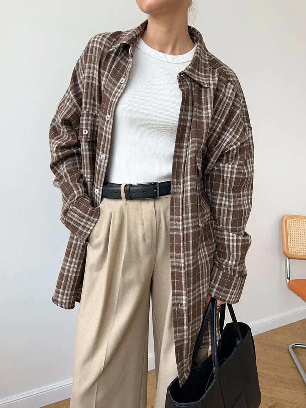 Pocketed Plaid Button Up Shacket - Trendsi - Flyclothing LLC