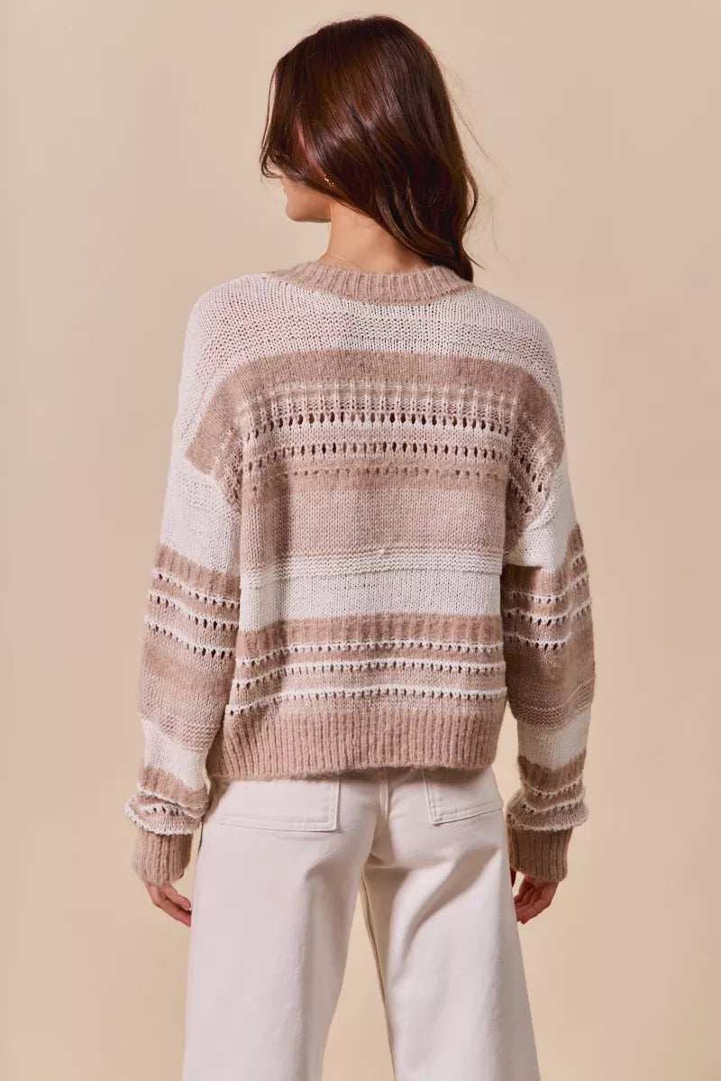 SO ME Variegated Stripe Textured Loose Fit Sweater - Trendsi - Flyclothing LLC