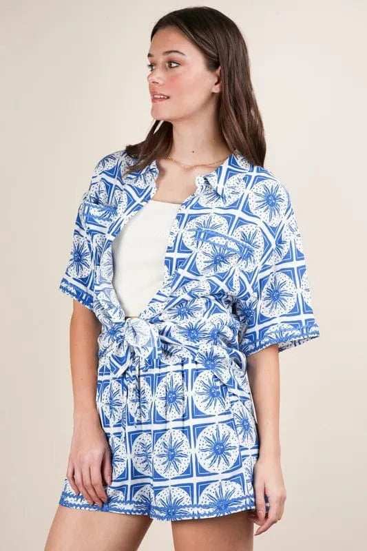 VERY J Full Size Tropical Printed Shirt Top and Shorts Set Plus Size - Trendsi - Flyclothing LLC