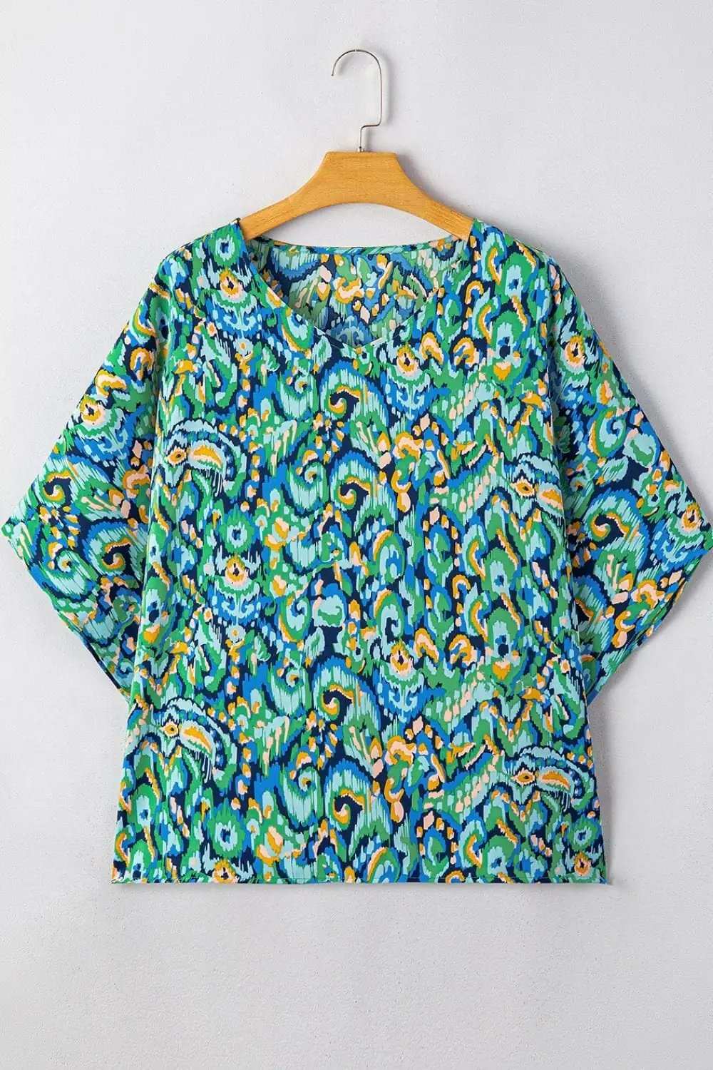 Abstract Print V Neck Half Sleeve Loose Fit Blouse - Trendsi - Flyclothing LLC