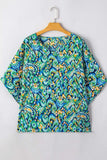 Abstract Print V Neck Half Sleeve Loose Fit Blouse - Trendsi - Flyclothing LLC