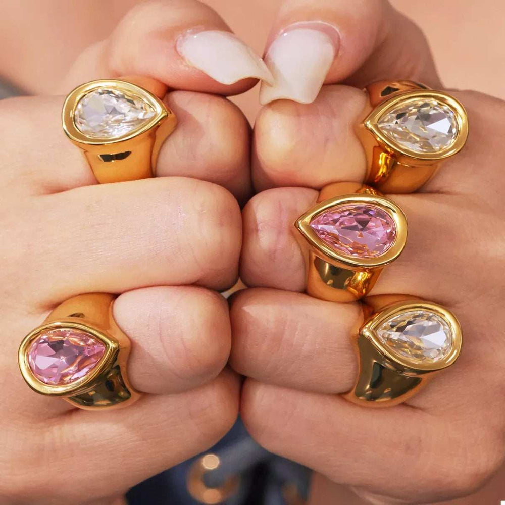 18K Gold-Plated Teardrop Zircon Ring - Trendsi - Flyclothing LLC