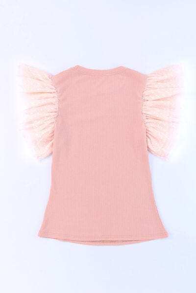 Ruffled Round Neck Cap Sleeve Blouse - Trendsi - Flyclothing LLC