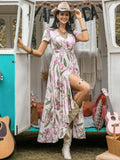 Floral V-Neck Slit Dress - Trendsi - Flyclothing LLC
