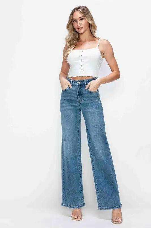 bytos Full Size High Rise Wide Leg Jeans with Pockets - Trendsi - Flyclothing LLC