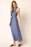 Mittoshop Cross Back Belted V Neck Tank Maxi Dress - Trendsi - Flyclothing LLC