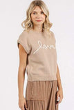 Mittoshop Contrast Letter Round Neck Cap Sleeve Knit Top - Trendsi - Flyclothing LLC