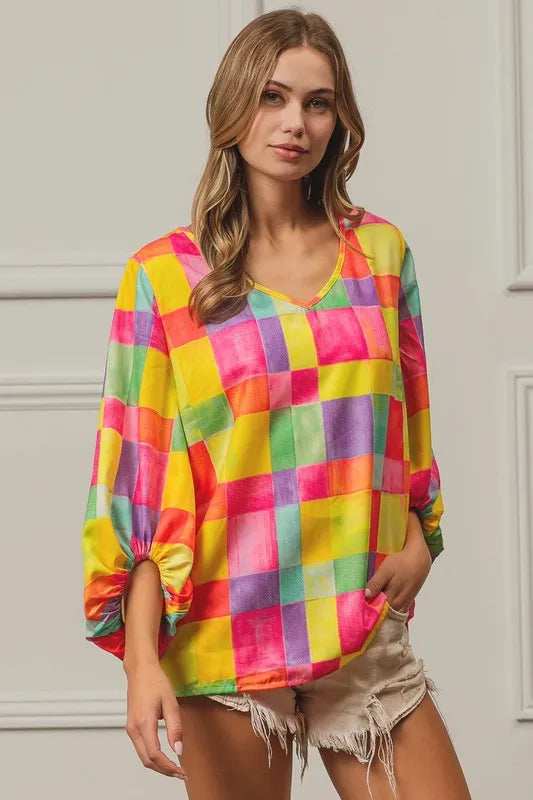 BiBi Multi Block Bubble Pop Ballon Top - Trendsi - Flyclothing LLC