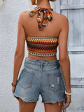 Geometric Halter Neck Cropped Tank - Trendsi - Flyclothing LLC