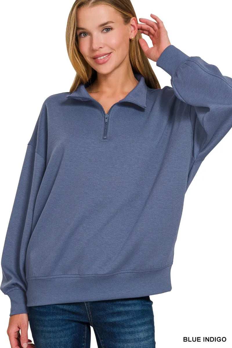 Zenana Scuba Quarter-Zip Sweatshirt - Trendsi - Flyclothing LLC