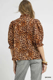 Umgee Full Size Leopard Print Ruffle Neck Blouse Plus Size - Trendsi - Flyclothing LLC