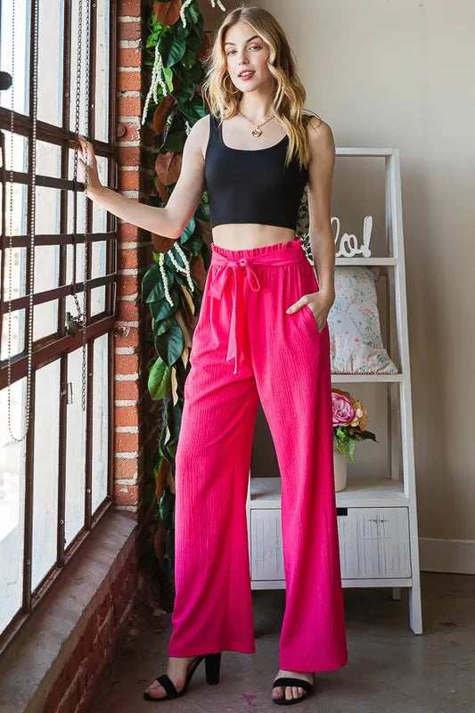 Heimish Full Size Front Tie Pants with Paperbag Waistband Plus Size - Trendsi - Flyclothing LLC