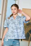 Umgee Floral Print Puff Sleeve Casual Blouse - Trendsi - Flyclothing LLC