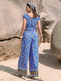 Printed V-Neck Top and Pants Set - Trendsi - Flyclothing LLC