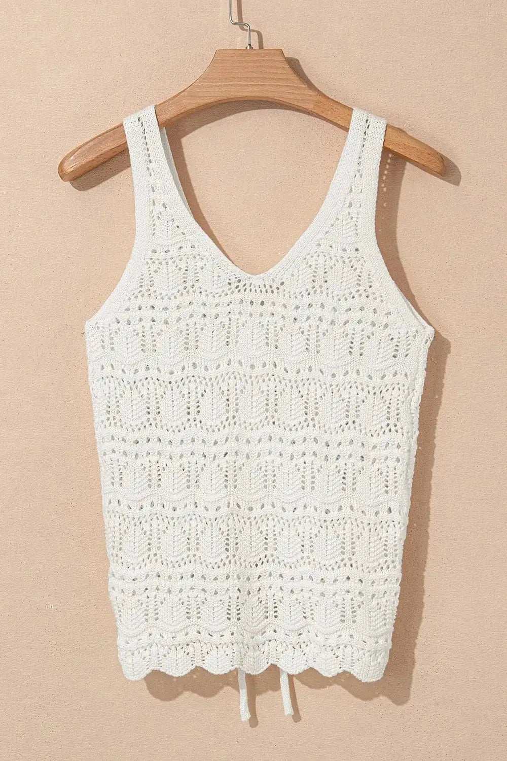 Hollowed Knit V Neck Drawstring Sweater Vest - Trendsi - Flyclothing LLC