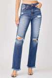 Risen Full Size Raw Hem Distressed Straight Jeans - Trendsi - Flyclothing LLC