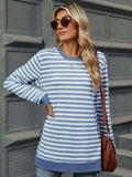 Striped Round Neck Long Sleeve T-Shirt - Trendsi - Flyclothing LLC