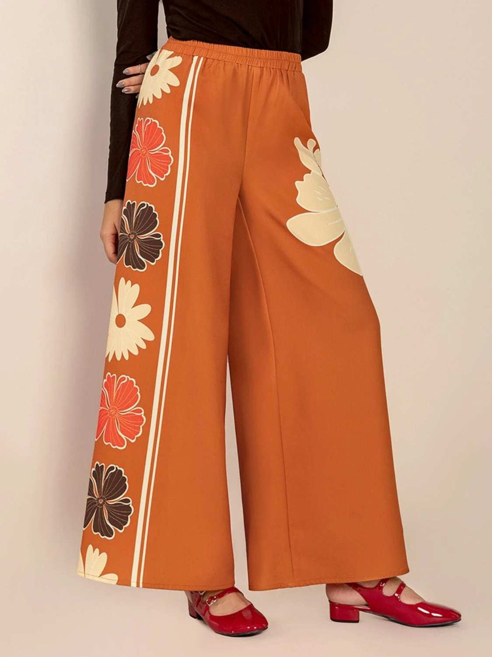 Printed Elastic Waist Wide Leg Pants - Trendsi - Flyclothing LLC