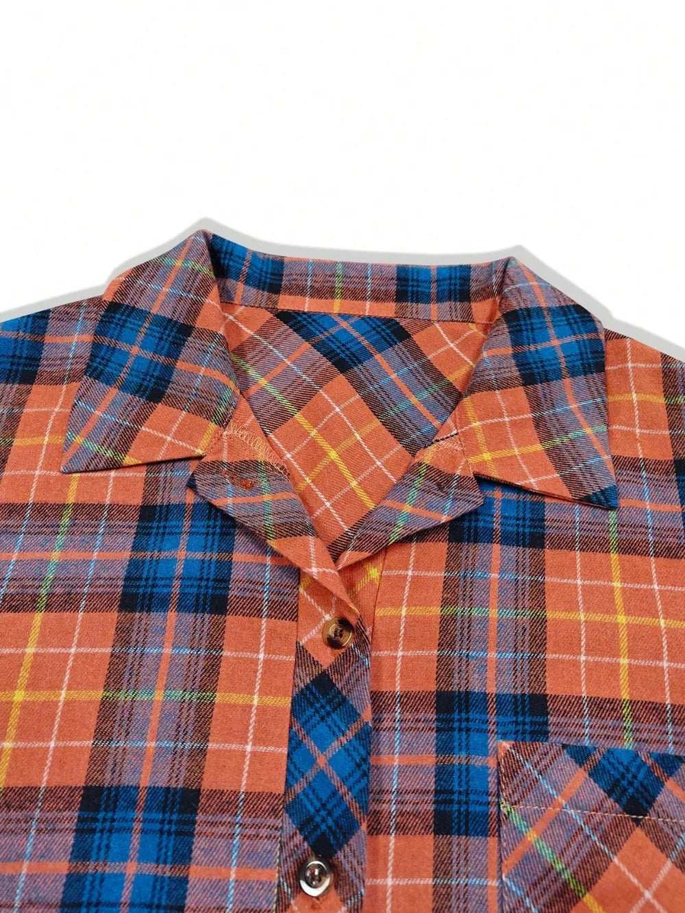 Plaid Collared Neck Long Sleeve Shirt - Trendsi - Flyclothing LLC