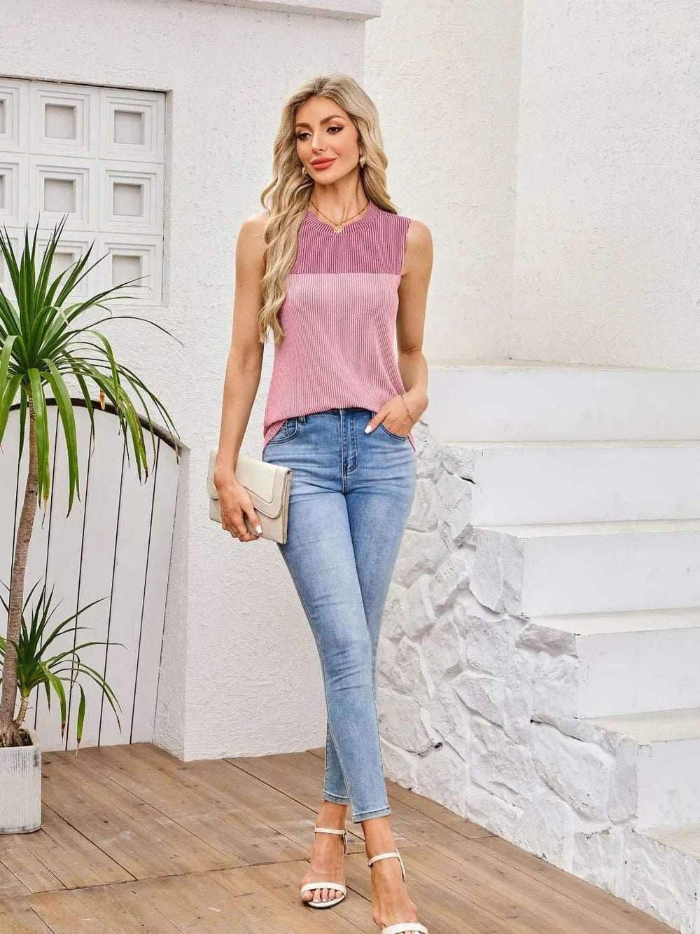 Textured Round Neck Tank - Trendsi - Flyclothing LLC