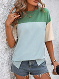 Color Block Round Neck Half Sleeve T-Shirt - Trendsi - Flyclothing LLC