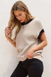 Contrast Trim Round Neck Cap Sleeve Knit Top - Trendsi - Flyclothing LLC