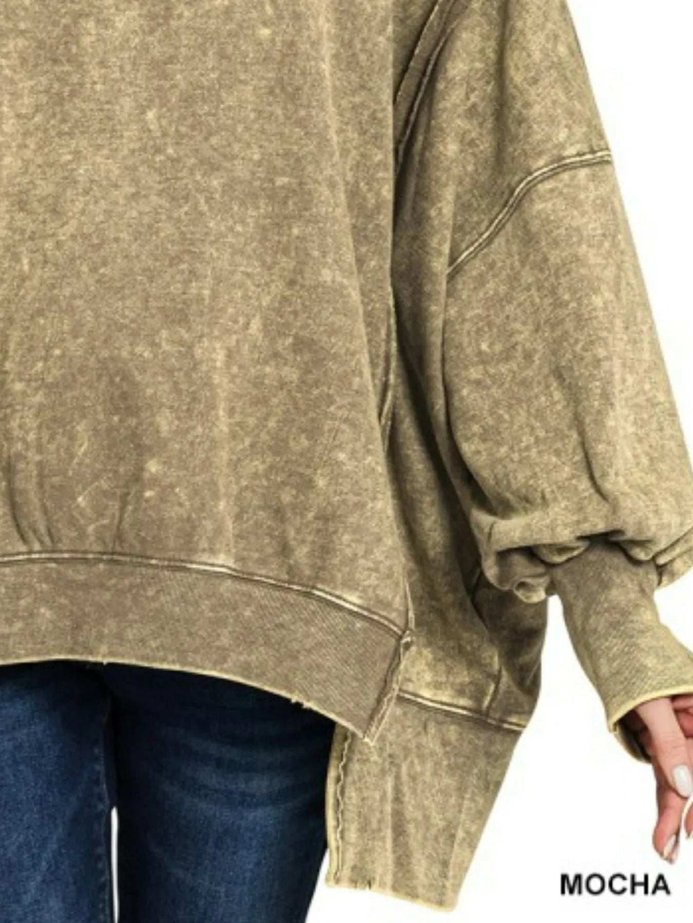 Zenana Acid Wash Exposed-Seam High Low Sweatshirt - Trendsi - Flyclothing LLC