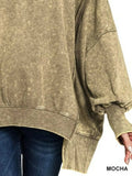 Zenana Acid Wash Exposed-Seam High Low Sweatshirt - Trendsi - Flyclothing LLC