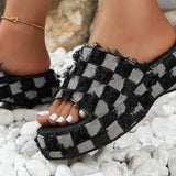 Plaid PU Leather Platform Sandals - Trendsi - Flyclothing LLC