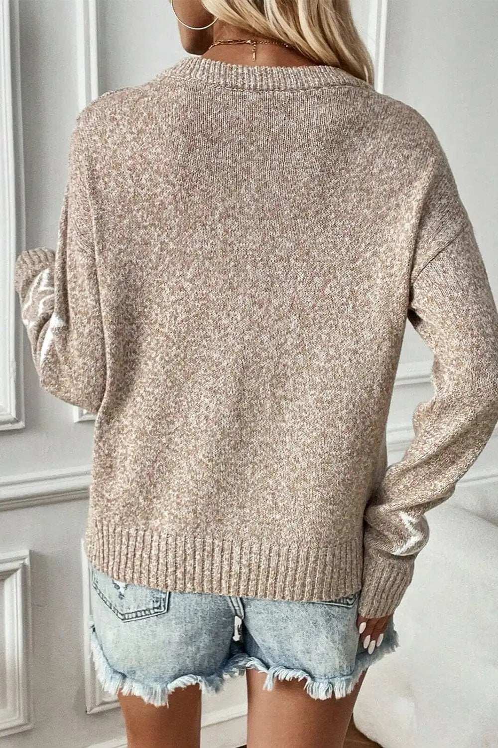 Star Round Neck Dropped Shoulder Sweater - Trendsi - Flyclothing LLC